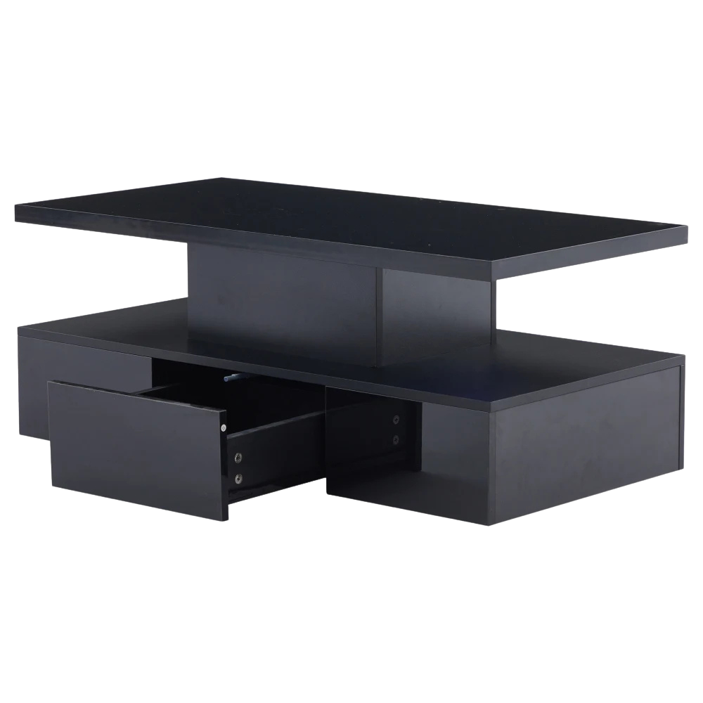 Table basse noire double plateau, LED 16 couleurs