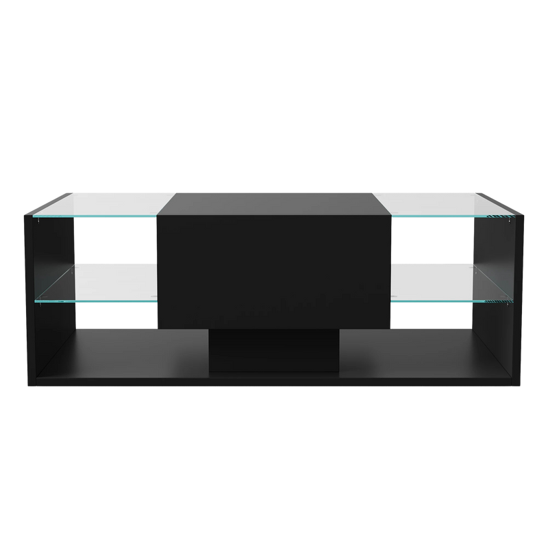 Table basse noire 100 cm, verre trempé et LED connectée