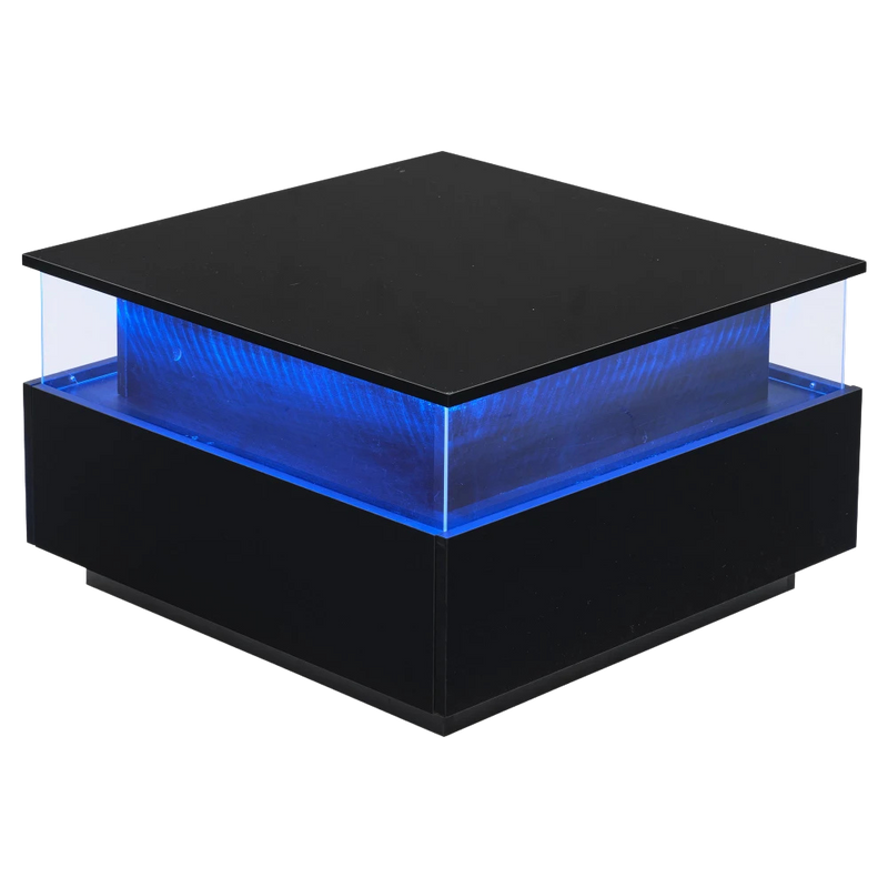 Table basse carrée avec vitrine et LED