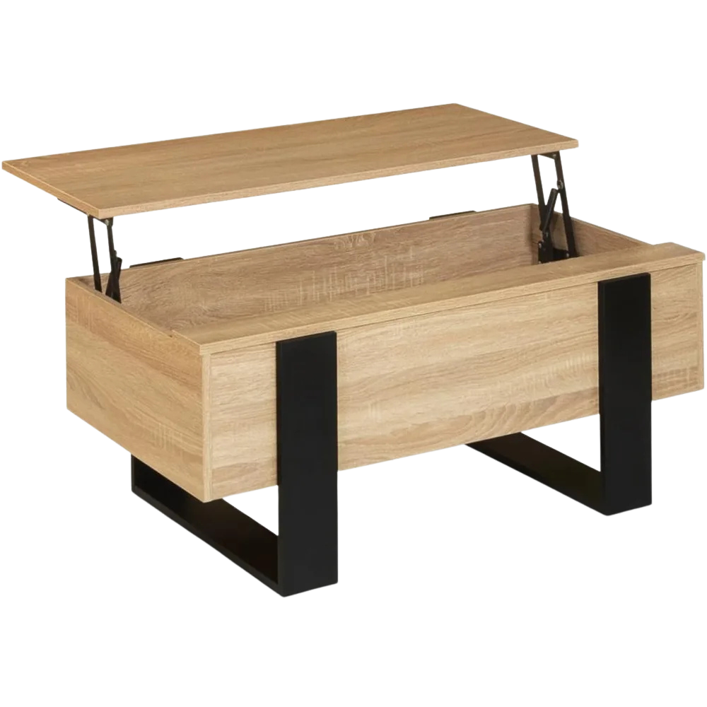 Table basse relevable en bois et noir style industriel