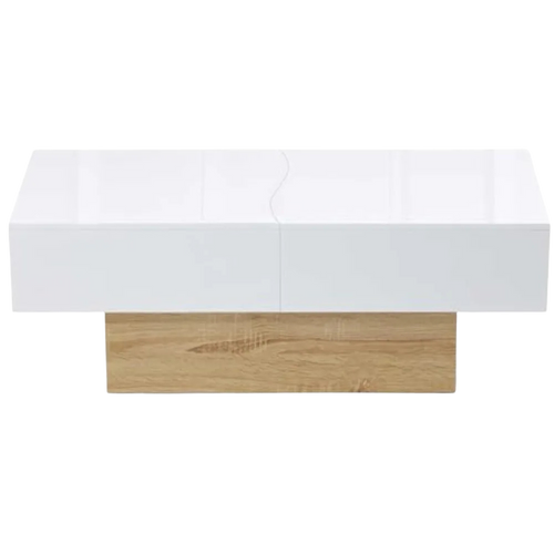Table basse 120 cm blanche et bois à plateau coulissant