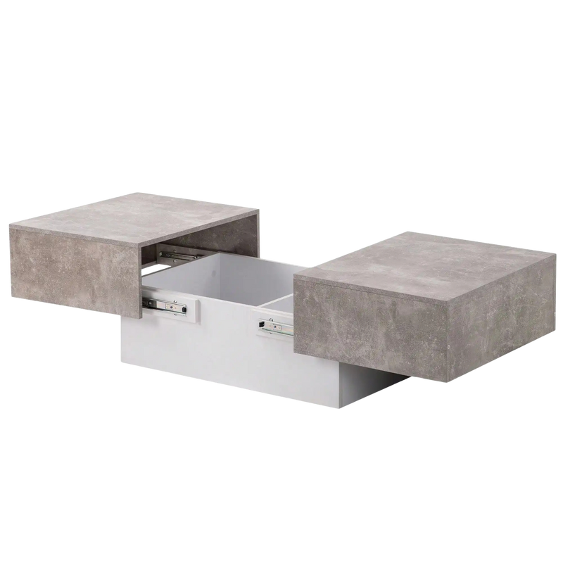 Table basse rectangulaire extensible avec rangements noire et blanche